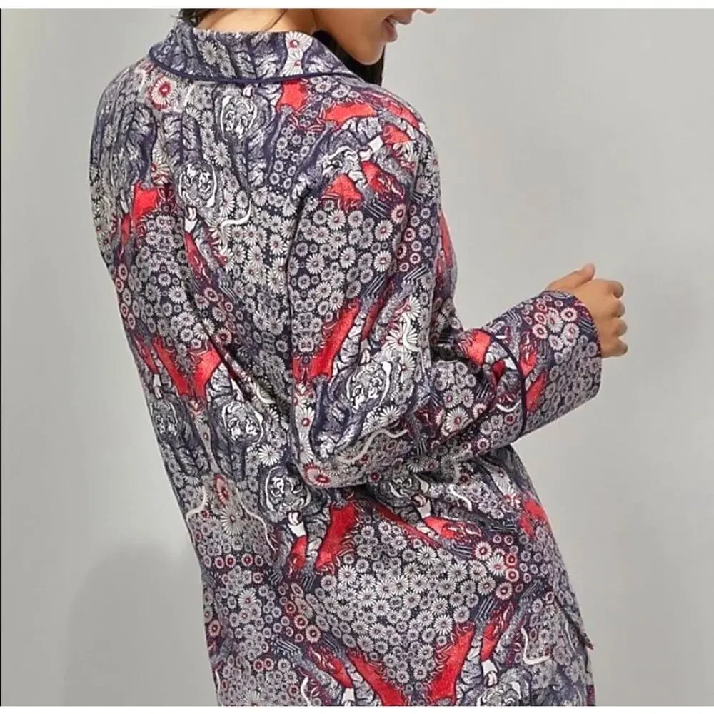 Anthropologie Florence Balducci Menagerie Pajama Top Tiger Print Flannel Sz XL